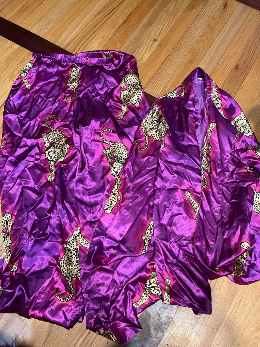 Silky Leopard-Print Satin Sleep Set - Magenta